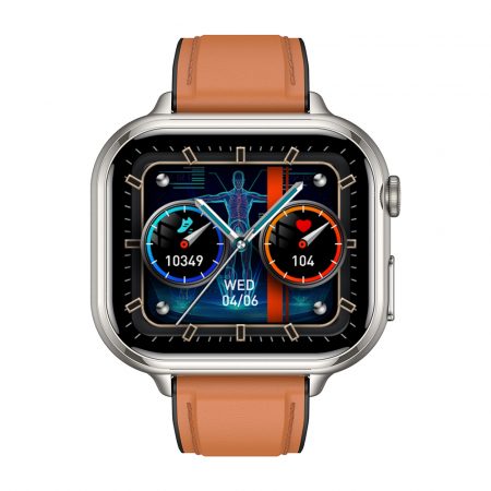 Smartwatch iSEN TK17 Brown, Leather, 1.91" HD, ECG, Heart Rate, Blood Oxygen, Glucose, Pressure, Uric Acid, BMI, Sleep Tracking, Sport Modes, Bluetooth Call, Music Control, Weather, 380mAh [1]