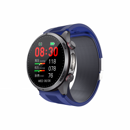 Smartwatch - Smartwatch iSEN S26 Albastru, 2.06" AMOLED, Tensiometru cu pompa si airbag, ECG, Monitorizare glicemie, oxigen, temperatura si somn, Moduri sport, Apel BT, Control muzica, Prognoza meteo, NFC, 530mAh