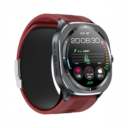 Okosóra iSEN TK65 Piros, 1.43"AMOLED, Inflálható mandzsetta vérnyomásmérő, Sport módok, Egészség- és alvásfigyelés, BT hívás, Zenevezérlés, Időjárás előrejelzés, NFC, 530mAh [1]