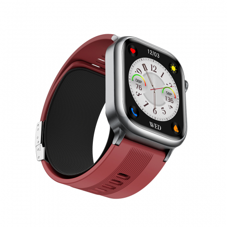 iSEN TK66 Okosóra Piros, 2.06" AMOLED, Légpumpás + Légpárnás Vérnyomásmérő, EKG, Pulzus, Vér Oxigén, Alvás és Egészségfigyelés, Sport Módok, BT Hívás, Zenevezérlés, NFC, 530mAh [4]