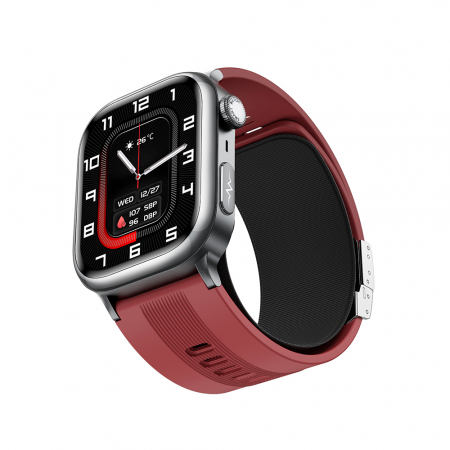 iSEN TK66 Okosóra Piros, 2.06" AMOLED, Légpumpás + Légpárnás Vérnyomásmérő, EKG, Pulzus, Vér Oxigén, Alvás és Egészségfigyelés, Sport Módok, BT Hívás, Zenevezérlés, NFC, 530mAh [3]