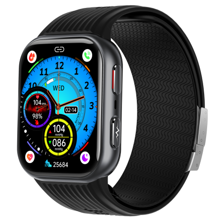 Smartwatch - iSEN TK67 Smartwatch, Black, 1.952” AMOLED, Bluetooth Calls, Air Pump Blood Pressure, ECG, Heart Rate, SpO2, Temperature, SOS, IP66, 530mAh Battery