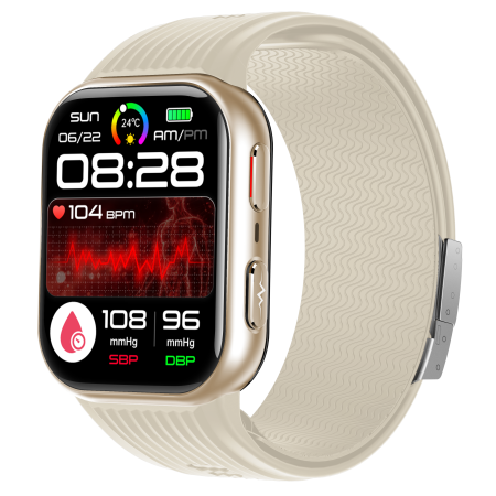 Smartwatch - iSEN TK67 Smartwatch, Gold, 1.952” AMOLED, Bluetooth Calls, Air Pump Blood Pressure, ECG, Heart Rate, SpO2, Temperature, SOS, IP66, 530mAh Battery