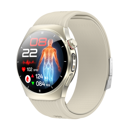 iSEN TK68 Okosóra, Arany, 1.43” AMOLED 466×466, Vérnyomásmérés Légpumpával, ECG, Ujjbegyes SpO2, Bluetooth Hívás, SOS, NFC, IP66, 530mAh Akkumulátor [1]
