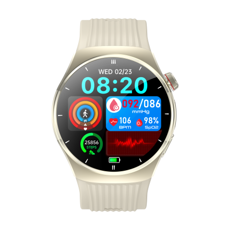 Smartwatch - iSEN TK68 Smartwatch, Gold, 1.43” AMOLED 466×466, Air Pump Blood Pressure, ECG, Fingertip SpO2, Bluetooth Calls, SOS, NFC, IP66, 530mAh Battery
