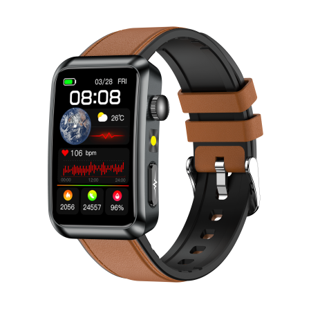 iSEN - iSEN TK77 Okosóra Barna, Bőr, 1.57" HD, EKG, Mikro-Vizsgálat, Vércukor, Húgysav & Zsír Kockázat, BT Hívás, Hangasszisztens, Zseblámpa, SOS, 250mAh