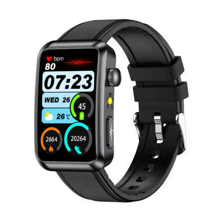 Smartwatch iSEN TK77 Black, Leather, 1.57" HD, ECG, Micro-Exam, Blood Glucose, Uric Acid & Lipids Risk, BT Call, Voice Assistant, Flashlight, SOS, 250mAh [3]
