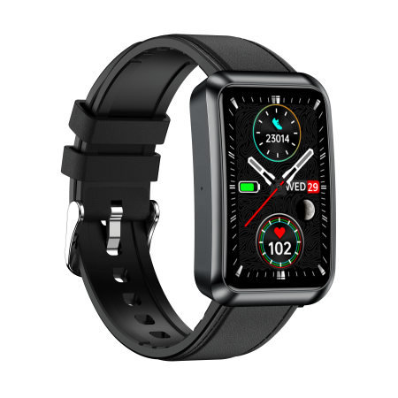 Smartwatch iSEN TK77 Black, Leather, 1.57" HD, ECG, Micro-Exam, Blood Glucose, Uric Acid & Lipids Risk, BT Call, Voice Assistant, Flashlight, SOS, 250mAh [6]