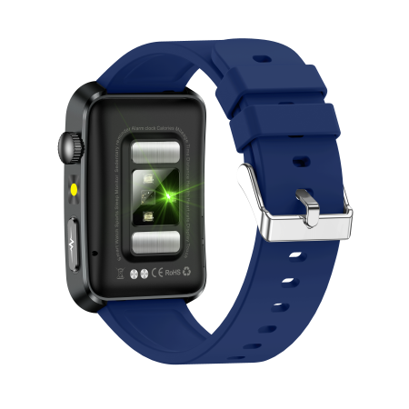 iSEN TK77 Okosóra Kék, Szilikon, 1.57" HD, EKG, Mikro-Vizsgálat, Vércukor, Húgysav & Zsír Kockázat, BT Hívás, Hangasszisztens, Zseblámpa, SOS, 250mAh [12]