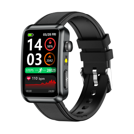 Smartwatch iSEN TK77 Black, Leather, 1.57" HD, ECG, Micro-Exam, Blood Glucose, Uric Acid & Lipids Risk, BT Call, Voice Assistant, Flashlight, SOS, 250mAh [1]