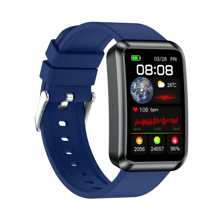 iSEN TK77 Okosóra Kék, Szilikon, 1.57" HD, EKG, Mikro-Vizsgálat, Vércukor, Húgysav & Zsír Kockázat, BT Hívás, Hangasszisztens, Zseblámpa, SOS, 250mAh [4]