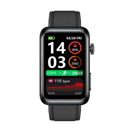 Smartwatch iSEN TK77 Black, Leather, 1.57" HD, ECG, Micro-Exam, Blood Glucose, Uric Acid & Lipids Risk, BT Call, Voice Assistant, Flashlight, SOS, 250mAh [9]