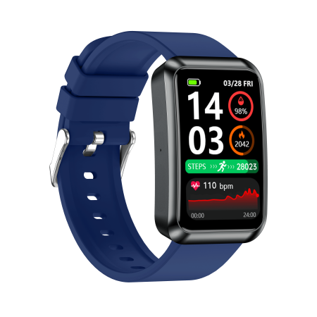 iSEN TK77 Okosóra Kék, Szilikon, 1.57" HD, EKG, Mikro-Vizsgálat, Vércukor, Húgysav & Zsír Kockázat, BT Hívás, Hangasszisztens, Zseblámpa, SOS, 250mAh [5]