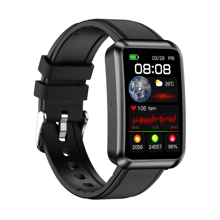 Smartwatch iSEN TK77 Black, Leather, 1.57" HD, ECG, Micro-Exam, Blood Glucose, Uric Acid & Lipids Risk, BT Call, Voice Assistant, Flashlight, SOS, 250mAh [4]