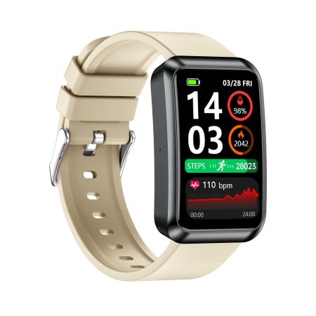 iSEN TK77 Okosóra Fehér, Szilikon, 1.57" HD, EKG, Mikro-Vizsgálat, Vércukor, Húgysav & Zsír Kockázat, BT Hívás, Hangasszisztens, Zseblámpa, SOS, 250mAh [6]