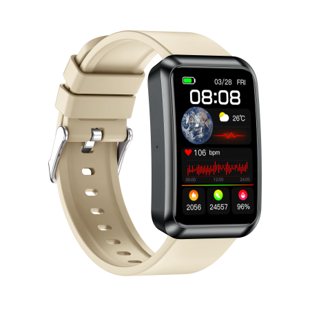 iSEN TK77 Okosóra Fehér, Szilikon, 1.57" HD, EKG, Mikro-Vizsgálat, Vércukor, Húgysav & Zsír Kockázat, BT Hívás, Hangasszisztens, Zseblámpa, SOS, 250mAh [7]