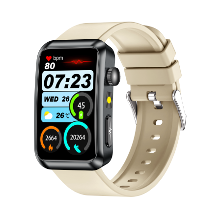 iSEN - iSEN TK77 Okosóra Fehér, Szilikon, 1.57" HD, EKG, Mikro-Vizsgálat, Vércukor, Húgysav & Zsír Kockázat, BT Hívás, Hangasszisztens, Zseblámpa, SOS, 250mAh