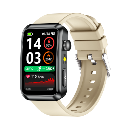 iSEN TK77 Okosóra Fehér, Szilikon, 1.57" HD, EKG, Mikro-Vizsgálat, Vércukor, Húgysav & Zsír Kockázat, BT Hívás, Hangasszisztens, Zseblámpa, SOS, 250mAh [2]