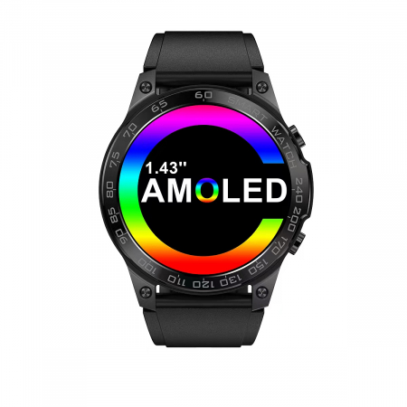 Okosóra iSEN DM50 óra, Fekete fekete szilikon karkötővel, létfontosságú funkciók figyelése, AMOLED 1.43", Bt v5.0, NFC, IP68, 400 mAh [8]