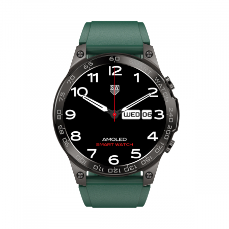 Smartwatch iSEN Watch DM50, Gri cu bratara verde silicon, Monitorizare functii vitale, AMOLED 1.43", Bt v5.0, NFC, IP68, 400 mAh [1]