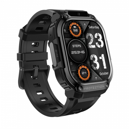 Smartwatch iSEN Watch DM63, 4G, 2.13" AMOLED, 2 GB RAM + 16 GB ROM, Android 8.1, Bt v4.2, HD kamera, mikrofon, nanoSIM, GPS, Egészségfigyelés, 1000mAh, IP67, Fekete [2]