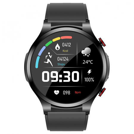Smartwatch iSEN Watch W11, Negru cu bratara neagra de silicon, Monitorizare functii vitale, ECG, Glicemie,  HD 1.32", Bt v5.1, IP67, 230 mAh [1]