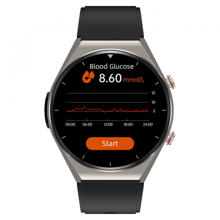 Smartwatch iSEN Watch E09, Silver cu bratara neagra din TPU, Monitorizare glicemie, tensiune, temperatura, somn, EKG, HR, Oximetru [1]