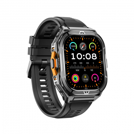Smartwatch iSEN X5, Black, Silicone strap, 1.96" AMOLED, Heart Rate, SpO2, Stress Monitoring, 100+ Sport Modes with GPS, Bluetooth Call, 530 mAh, Android 6.0 or iOS 12.0 or later [4]