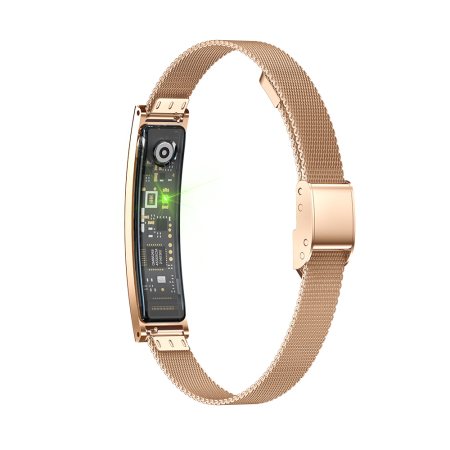 Okoskarkötő iSEN B3, Arany, Rozsdamentes acél, 18mAh, Pulzusszám- és Vér-oxigénszint Mérő, Alvás- és Tevékenységkövetés, Női Egészség, Mesterséges Intelligencia Asszisztens, Mágneses Töltés [12]