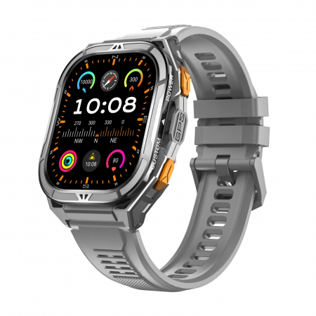 Smartwatch iSEN X5, Gri, Bratara din silicon, AMOLED 1.96", Ritm cardiac, SpO2, Monitorizare stres, 100+ moduri sport cu GPS, Apel Bluetooth, 530 mAh, Android 6.0 sau iOS 12.0 [2]