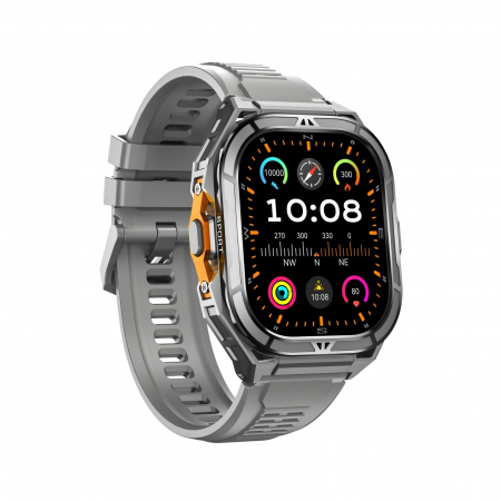 Smartwatch iSEN X5, Gri, Bratara din silicon, AMOLED 1.96", Ritm cardiac, SpO2, Monitorizare stres, 100+ moduri sport cu GPS, Apel Bluetooth, 530 mAh, Android 6.0 sau iOS 12.0 [7]