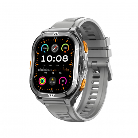 Smartwatch iSEN X5, Gri, Bratara din silicon, AMOLED 1.96", Ritm cardiac, SpO2, Monitorizare stres, 100+ moduri sport cu GPS, Apel Bluetooth, 530 mAh, Android 6.0 sau iOS 12.0 [3]