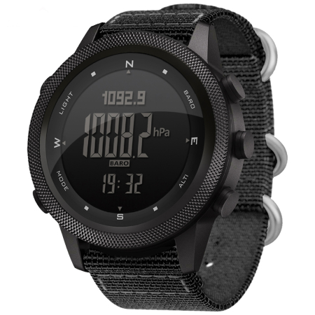 Smartwatch - Smartwatch North Edge Apache 46, Negru, Ecran FSTN, Altimetru, Barometru, Busola, Termometru, Pasi, Baterie CR2430, Carcasa Otel Inoxidabil, Curea Nylon