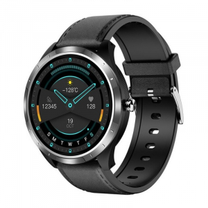 Smartwatch - Smartwatch STAR X3 Silver cu bratara neagra din piele, 1.3" Full Touch, EKG, Saturatie oxigen, Ritm cardiac, Presiune sanguina, IP68