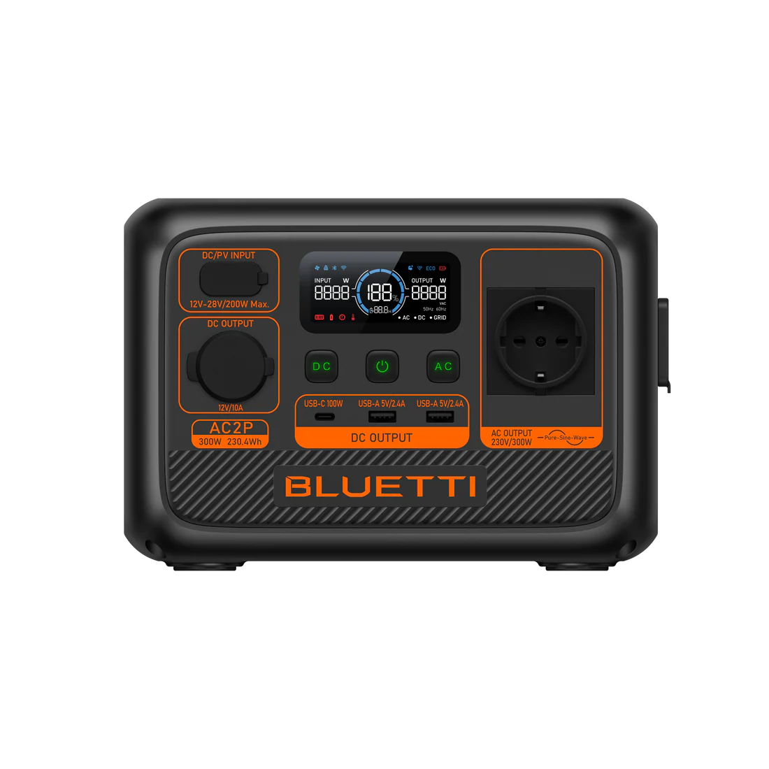 Green energy - Portable power station / External battery, Bluetti Premium 20(AC2P), Black, LCD screen, 300W, 230.4Wh, LiFePO4, Surge 600W, 270W Max Input