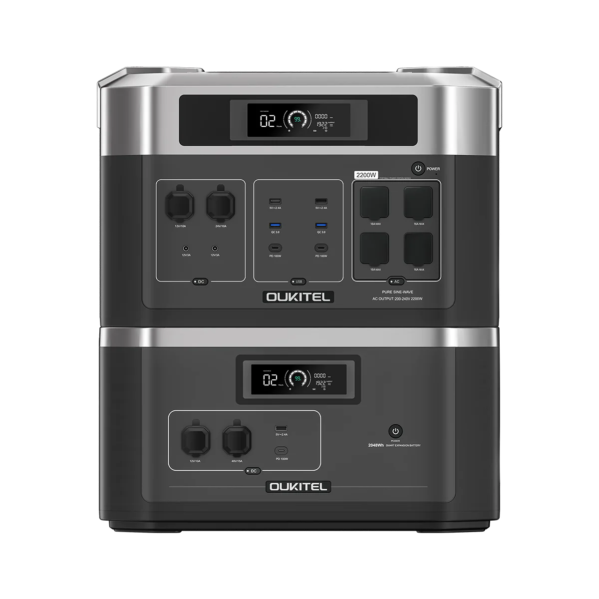 Hordozható elektromos töltőállomás / külső akkumulátor Oukitel BP2000 fekete, LCD képernyő, 2200W, 2048 Wh, LED zseblámpa [9]