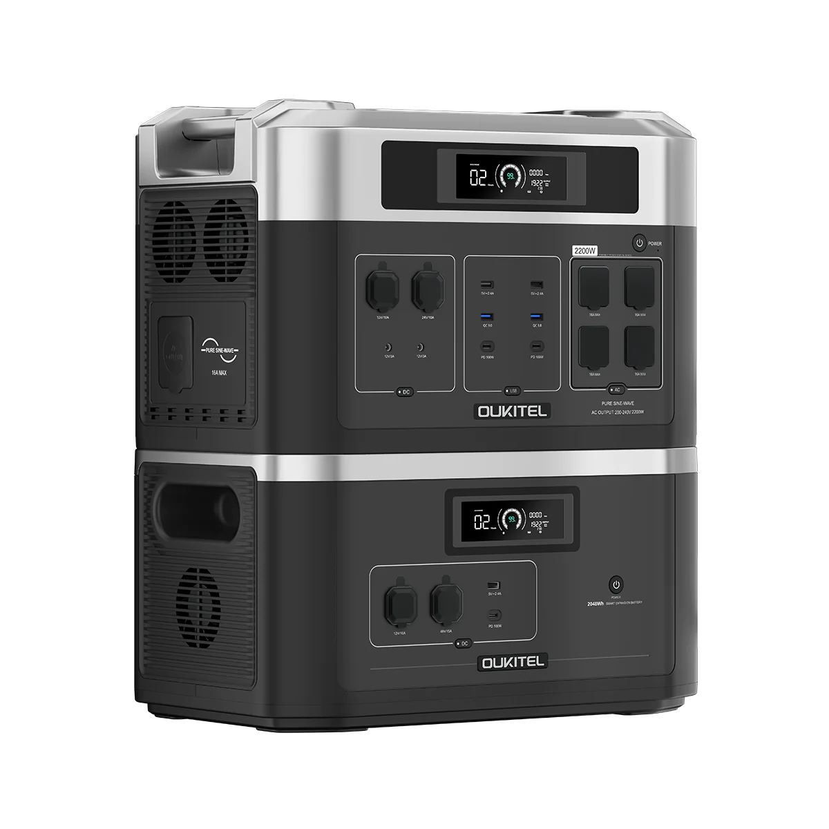 Hordozható elektromos töltőállomás / külső akkumulátor Oukitel BP2000 fekete, LCD képernyő, 2200W, 2048 Wh, LED zseblámpa [7]