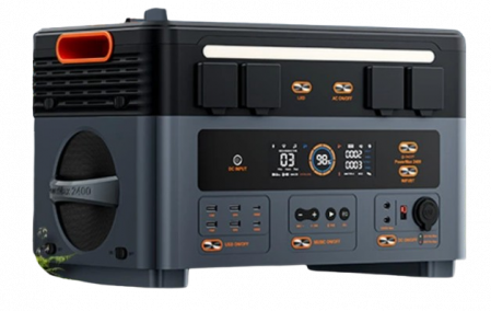 Energiatermelő állomások - Elektromos energiatermelő állomások - Rugged Portable Power Station OSCAL PowerMax 2400 Pro, 2400W (4800W csúcs), 2016Wh LiFePO4 Akkumulátor, Gyors Töltés 1,7 óra, 14 Port, 100W USB-C, HD Sztereó Hangszórók, Fekete