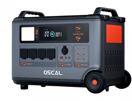 Energiatermelő állomások - Elektromos energiatermelő állomások - Hordozható energiaállomás OSCAL PowerMax 6000, 6000W (7200W csúcs), 3600Wh LiFePO4 akkumulátor, gyors töltés 1.96 órán belül, 14 port, USB-C 100W, intelligens távoli vezérlés, UPS funkció
