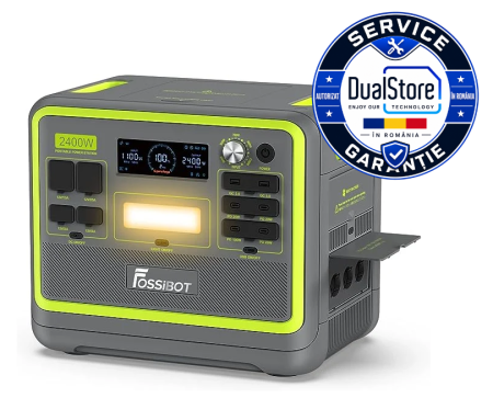 Zöld energia - Hordozható töltőállomás Fossibot F2400 Zöld, 2400W, 2048Wh, 640000mAh, LCD képernyő, BMS védelem, 16 kimenet, LED zseblámpa, SOS