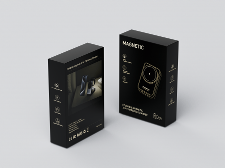 iSEN W91, 3 az 1-ben hajtogatható mágneses vezeték nélküli töltő állvány, Fekete, Fülhallgató töltő 5W, Óra töltő 2.5W, Telefon töltő 15W, Hajtható, Hűtőrendszer [14]