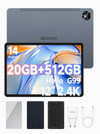 Tablete - Tabletă DOOGEE T40 Pro VIP, Gri, 4G LTE, 12" 2.4K IPS, 20GB RAM (8GB + 12GB extensibili), 512GB, Helio G99, 10800mAh, 33W, Android 14, Dual SIM