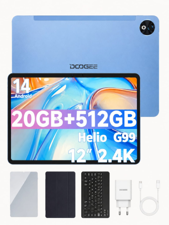 Tablete - Tabletă DOOGEE T40 Pro VIP, Albastru, 4G LTE, 12" 2.4K IPS, 20GB RAM (8GB + 12GB extensibili), 512GB, Helio G99, 10800mAh, 33W, Android 14, Dual SIM