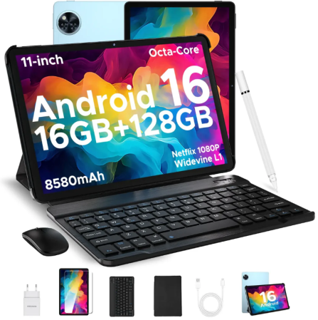 Tablete - Tableta Doogee U11, VIP, Albastru, 11'' HD IPS 90Hz, 16GB RAM (4GB + 12GB extensibili), 128GB ROM, 13MP + 5MP, Android 16, Unisoc T606, 8580mAh, 10W, Deblocare faciala, Wi-Fi 5