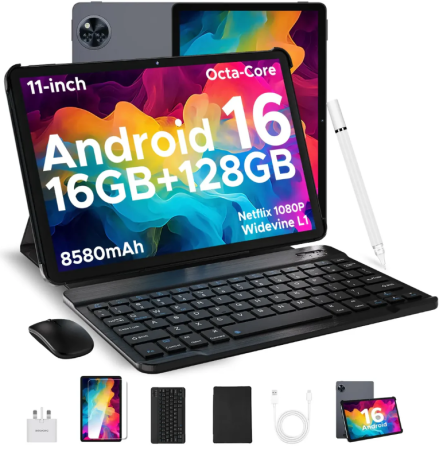 Tablete - Tableta Doogee U11, VIP, Gri, 11'' HD IPS 90Hz, 16GB RAM (4GB + 12GB extensibili), 128GB ROM, 13MP + 5MP, Android 16, Unisoc T606, 8580mAh, 10W, Deblocare faciala, Wi-Fi 5