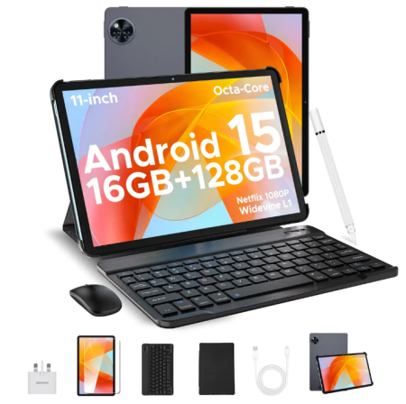 Tablete - Tableta Doogee U11, VIP, Gri, 11'' HD IPS 90Hz, 16GB RAM (4GB + 12GB extensibili), 128GB ROM, 13MP + 5MP, Android 15, Unisoc T606, 8580mAh, 10W, Deblocare faciala, Wi-Fi 5