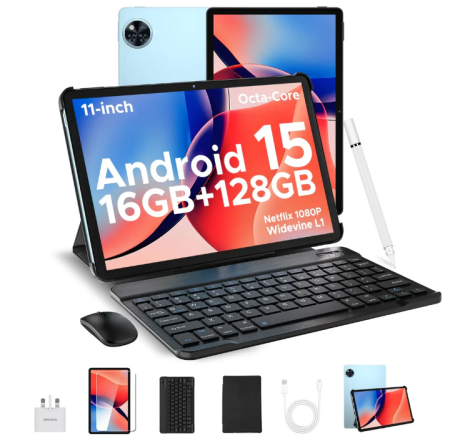 Tablete - Tableta Doogee U11, VIP, Albastru, 11'' HD IPS 90Hz, 16GB RAM (4GB + 12GB extensibili), 128GB ROM, 13MP + 5MP, Android 15, Unisoc T606, 8580mAh, 10W, Deblocare faciala, Wi-Fi 5