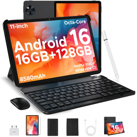 Tablete - Tableta Doogee U11, VIP, Negru, 11'' HD IPS 90Hz, 16GB RAM (4GB + 12GB extensibili), 128GB ROM, 13MP + 5MP, Android 16, Unisoc T606, 8580mAh, 10W, Deblocare faciala, Wi-Fi 5