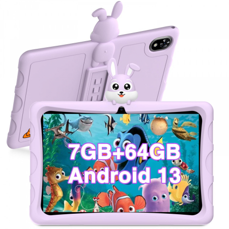 Doogee U9KID Lila Tablet, 10.1" IPS HD TÜV SÜD, Android 13, 7GB RAM (3GB + 4GB bővíthető), 64GB ROM, RK3562, 5060mAh, szilikon tok, WiFi6, Gyerek alkalmazások [1]