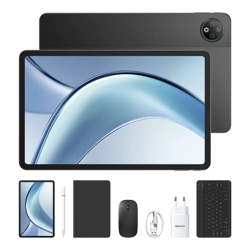Tablets - Doogee V Pad VIP Tablet, Black, 5G, 12'' 2.4K IPS 90Hz, Android 15, Mediatek D7050, 8GB RAM (8GB + 24GB expandable), 256GB ROM, 13MP + 8MP, 8800mAh, 18W, Face Unlock, Wi-Fi 6, Dual SIM